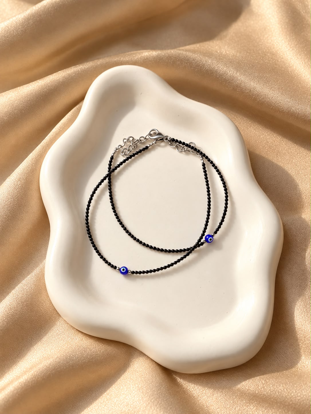 Evil Eye Black Beaded Anklets(Pair)