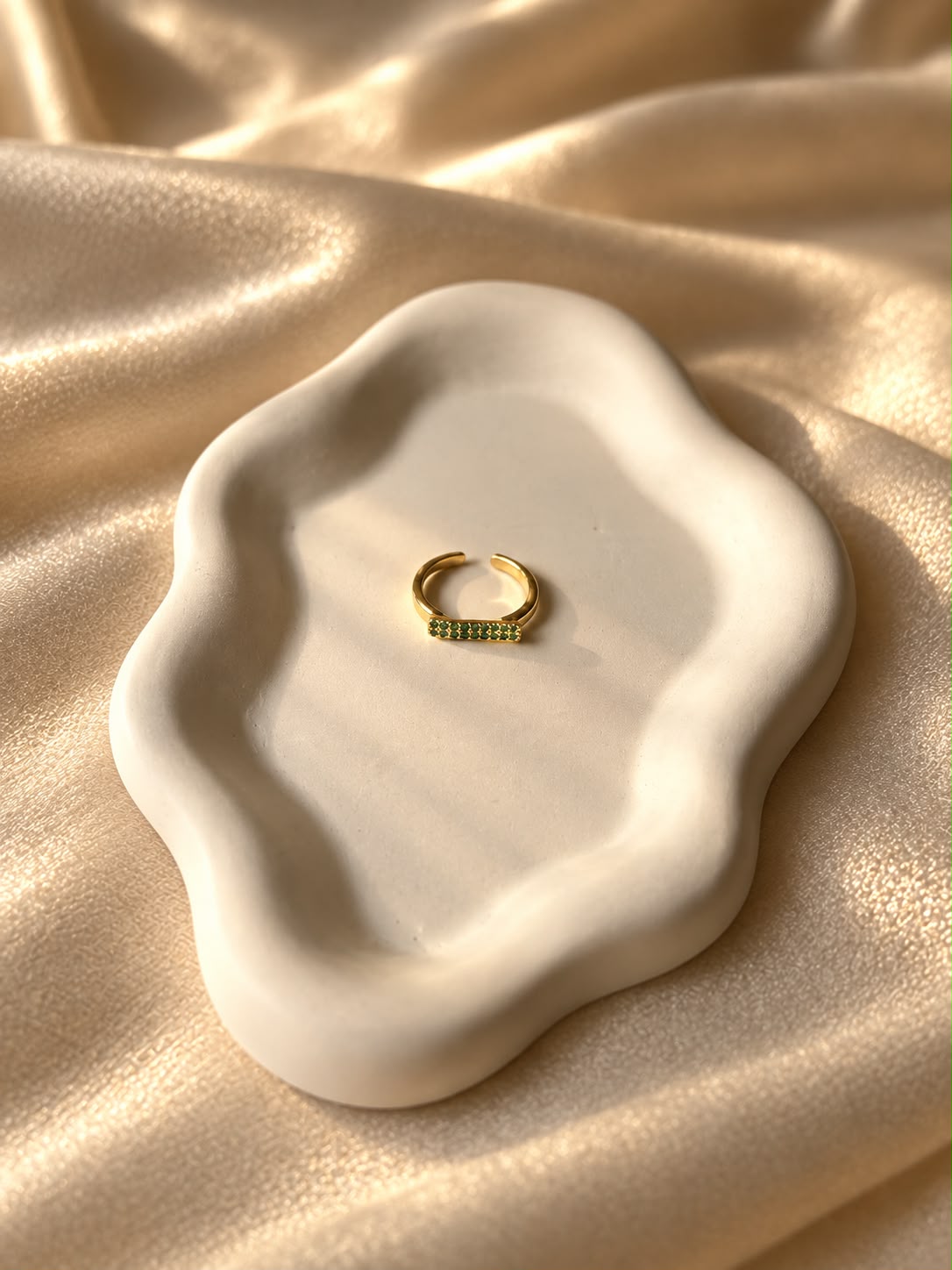 Green Stone Wave Ring(Adjustable)
