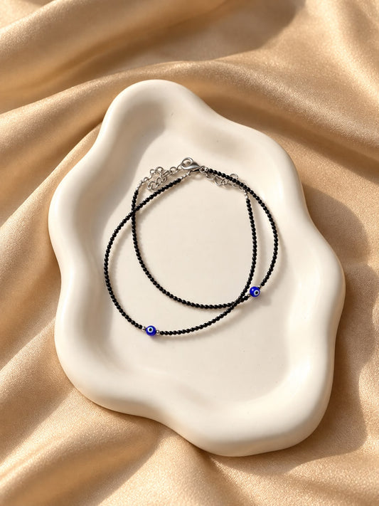 Evil Eye Black Beaded Anklets(Pair)