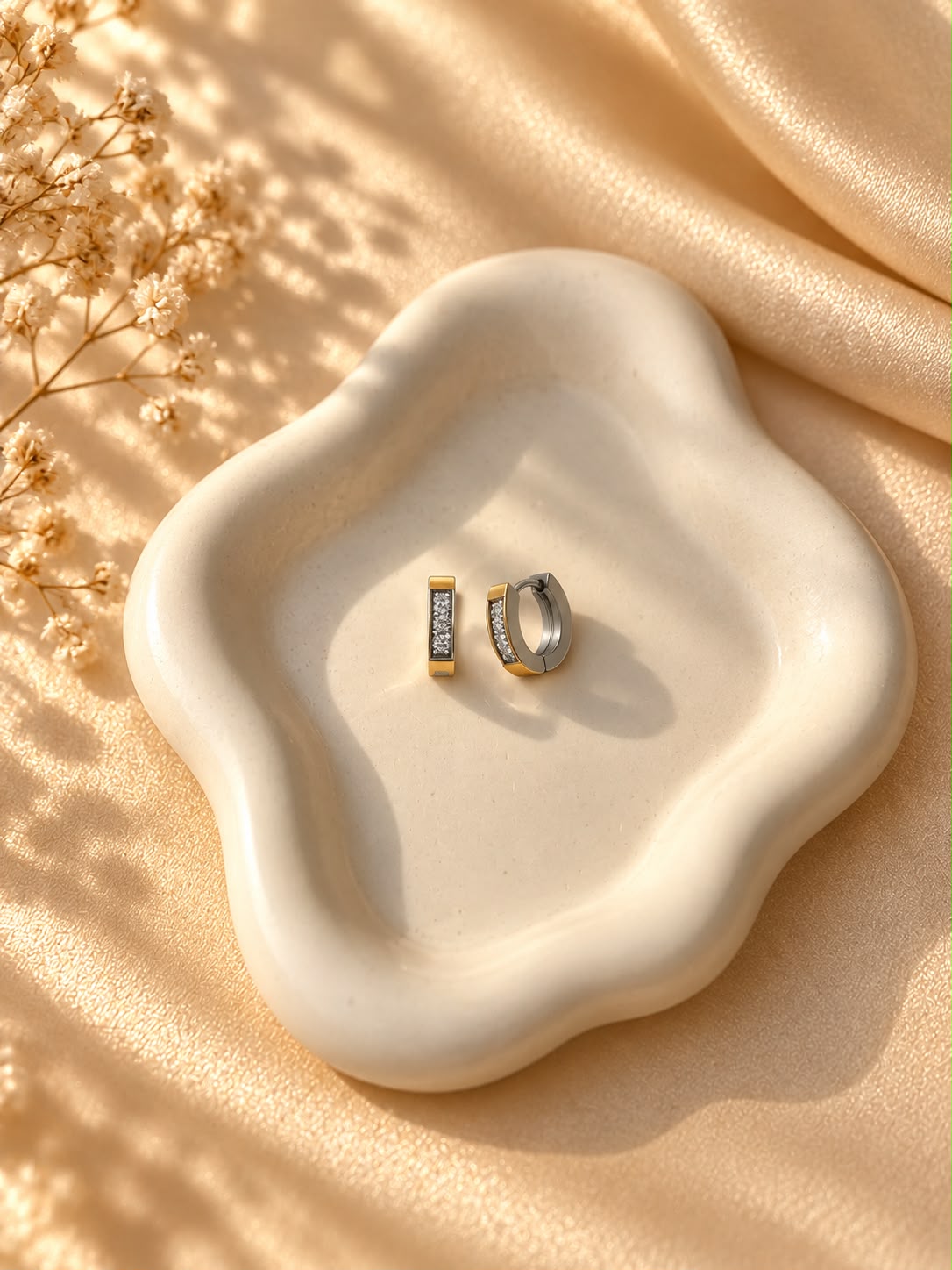 Oval Crystal Hoops (Silver)