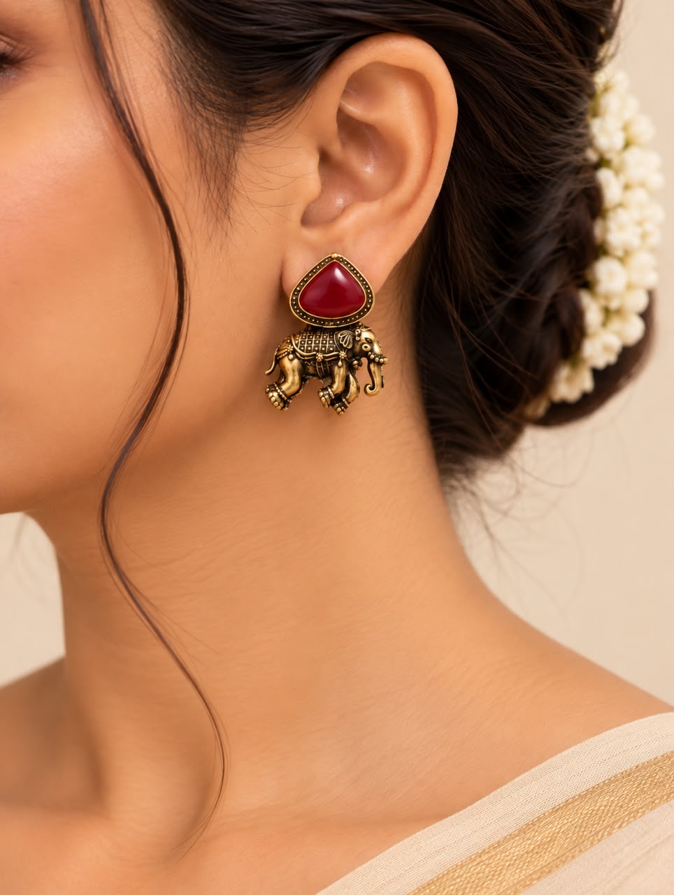 Red Ruby Elephant Earring