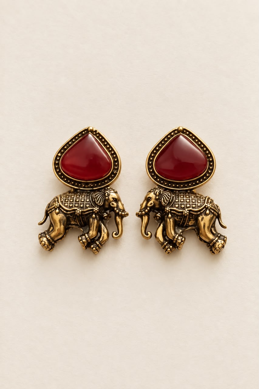 Red Ruby Elephant Earring