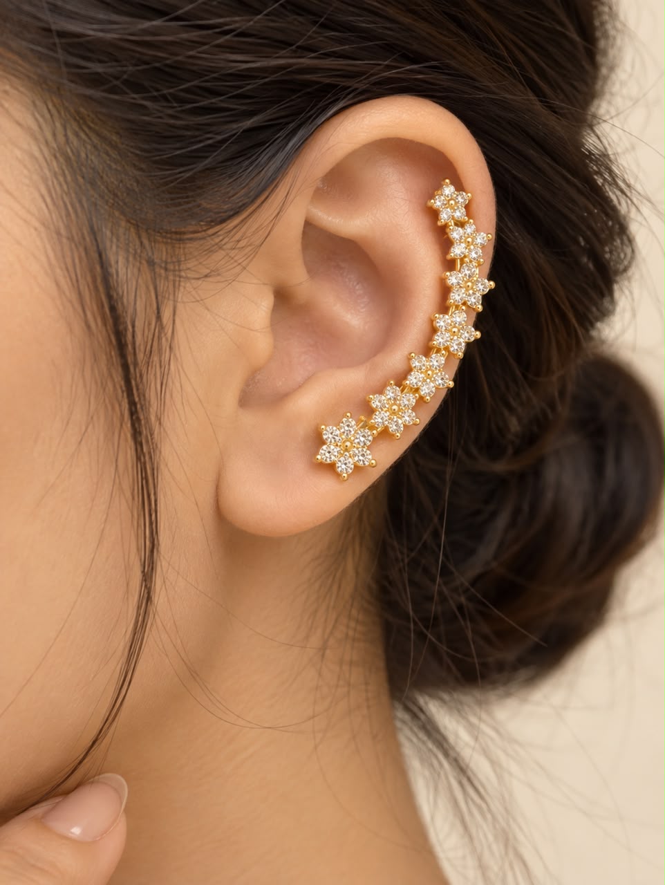Floral Crystal Ear Cuff(Pair)